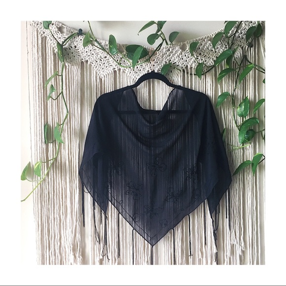 Black Embroidered Beaded Sarong